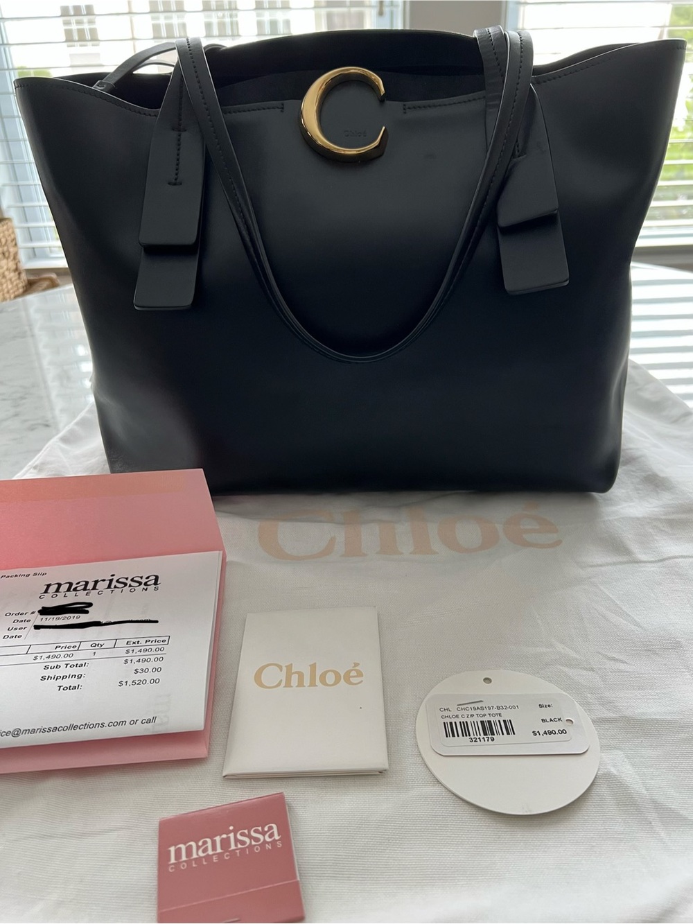 Chloé C Zip Top Tote in Black Leather